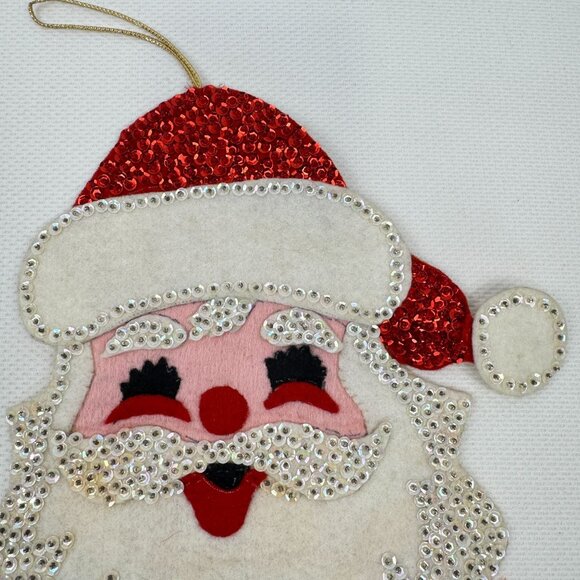 Vintage Handmade Felt Santa Wall Hanging Christmas Card Holder Sequins 23" Retro - Picture 9 of 12